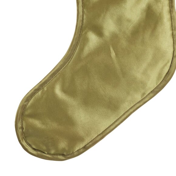 Embroidered Christmas Stocking Green Satin Ornament Design 20 in Vintage - Picture 6 of 10